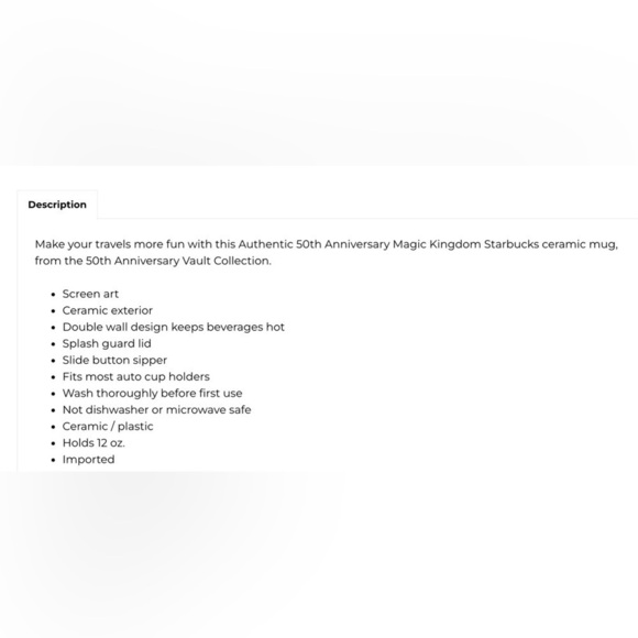 Disney Starbucks Travel Tumbler - 50th Anniversary Vault - Magic Kingdom - Picture 2 of 6